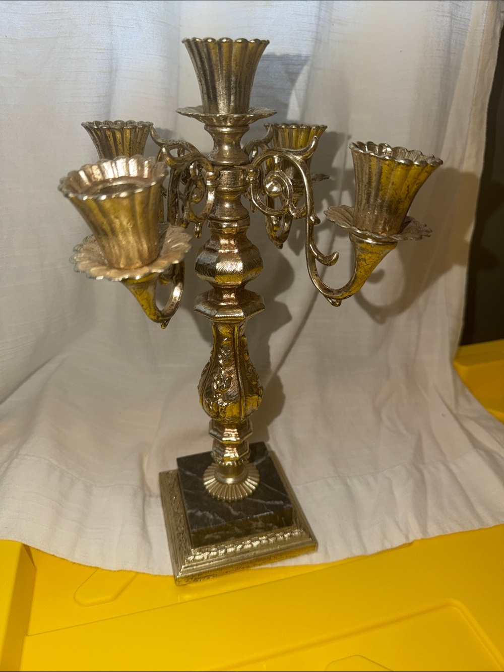 Dilly vintage Ornate Gold Five-Arm Metal Candelabra - Decorative Home Accent